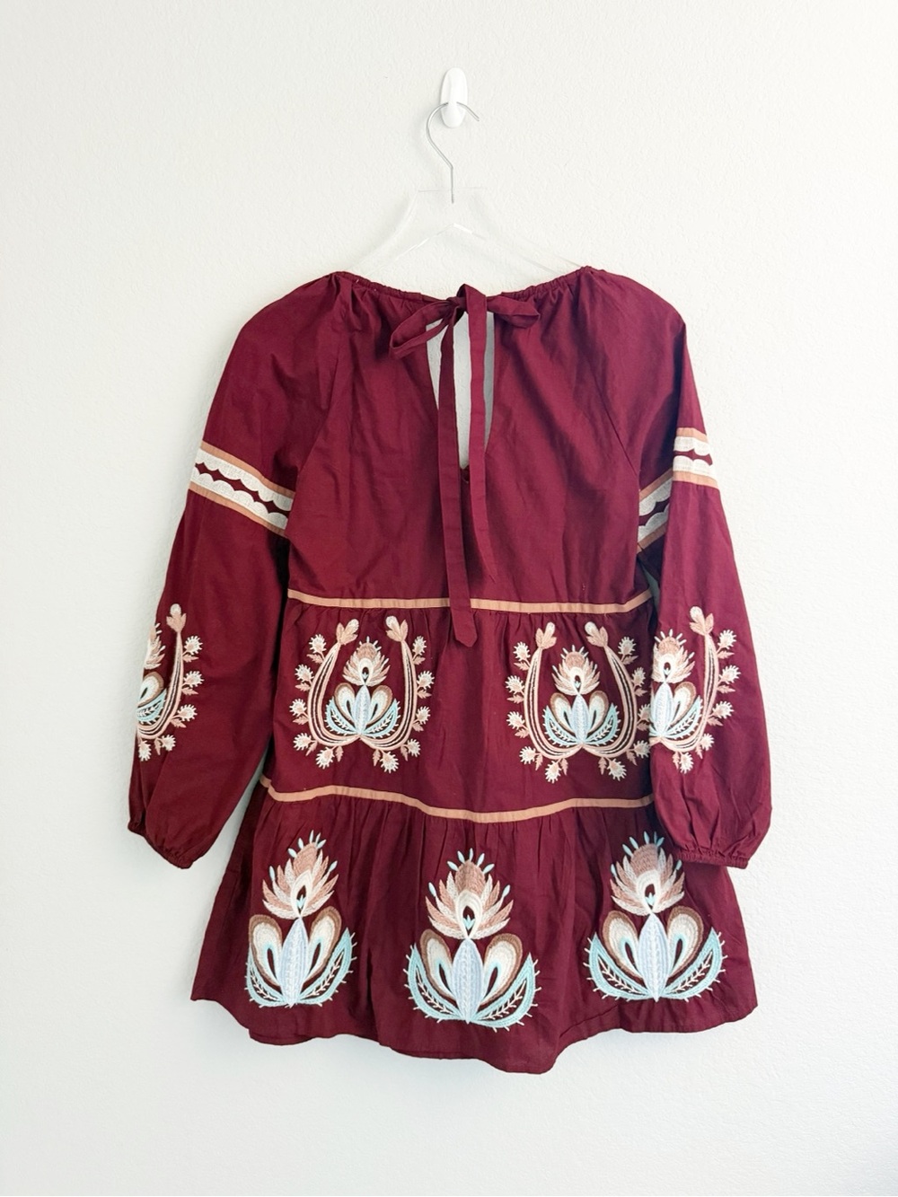 Anthropologie Let Me Be Burgundy Floral Embroidered Tunic Babydoll Dress - Picture 3 of 10